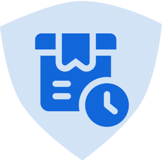 Package and clock icon on dark background.