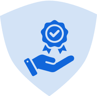 Hand holding badge with checkmark on shield.