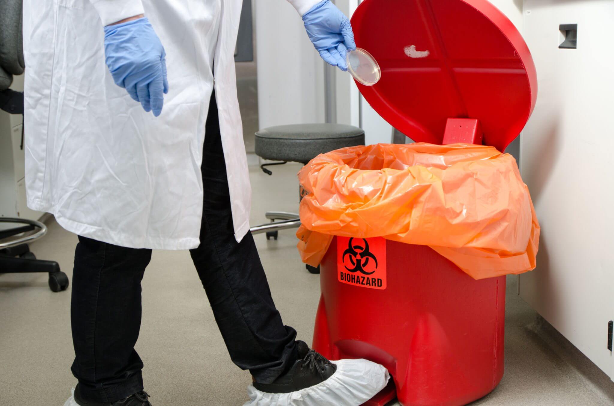 Biohazard disposal in medical setting.